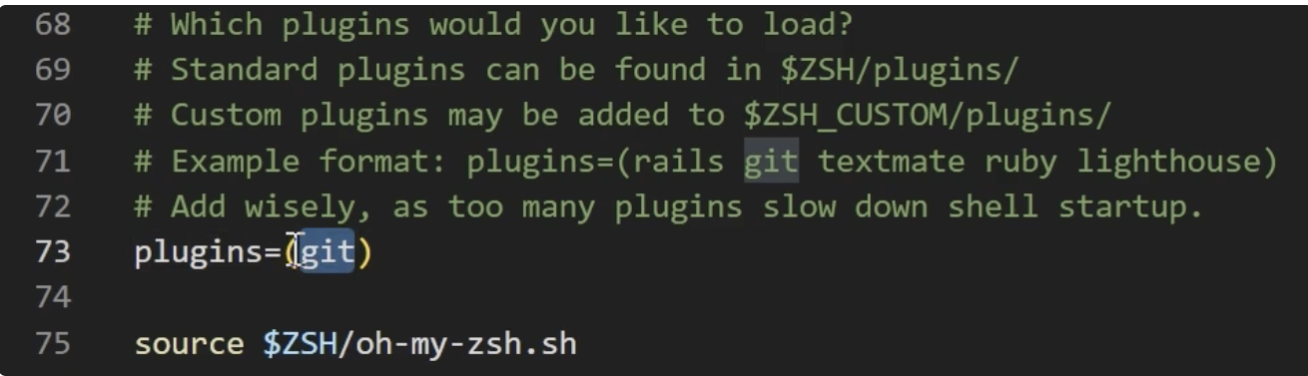 Exemple de ligne plugins dans .zshrc